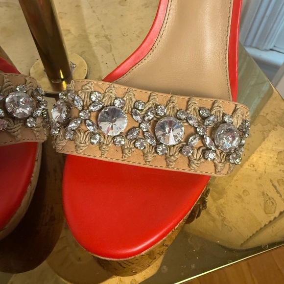 Antonio Melani Red and Tan Wedge Sandals with Embellished Straps - Picture 4 of 7